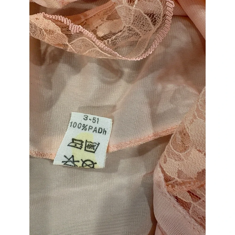 Vtg Pink‎ Lace Nightgown Maxi Slip Dress Floral Nylon Bridal Coquette Boudoir